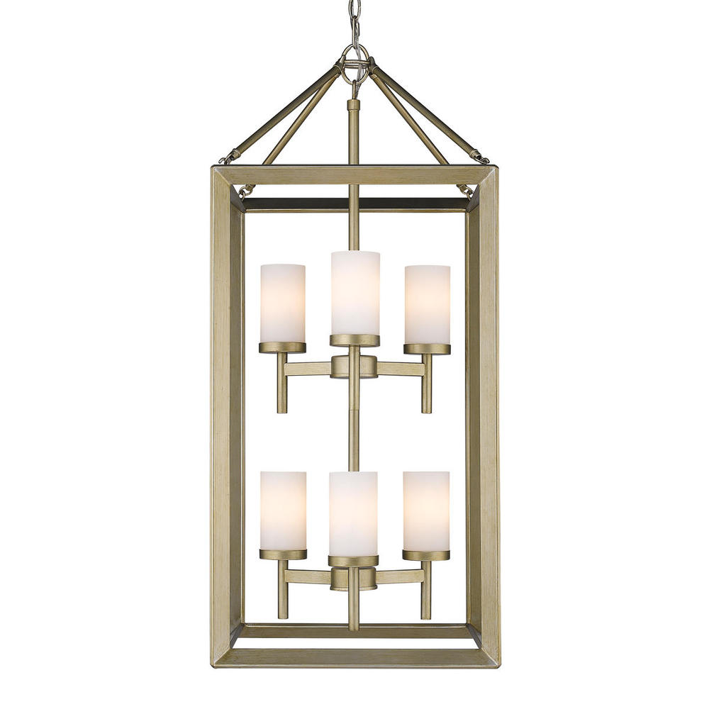 6 Light Pendant (White Gold & Opal Glass)